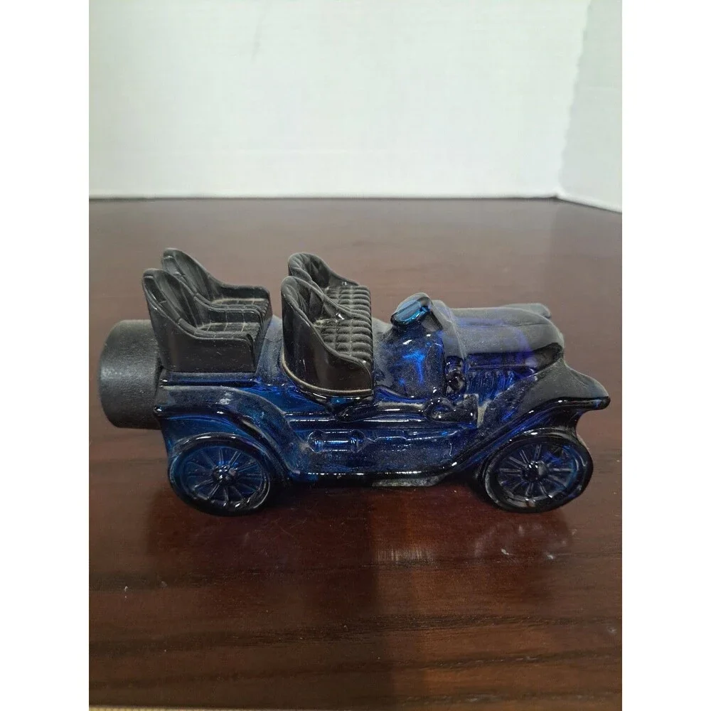 Vintage Blue Stanley Steamer Car Glass Avon Bottle - Empty